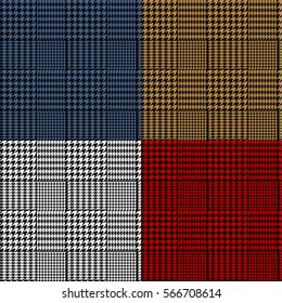 Houndstooth geometric plaid seamless pattern set, vector