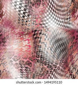 Houndstooth geometric seamless pattern. Colorful fabric swatch. 