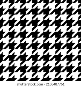 Houndstooth grunge seamless pattern. Repeated houndtooth texture. Black hound tooth on white background. Repeating pepita plaid patern for design prints. Simple abstract plaid dogstooth. Vector