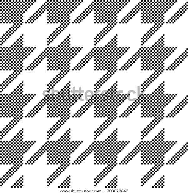 千鳥格子 のハッチングは 白黒のモチーフをチェックします アパレル織物 ツイード織物 衣服 マンスカーフ用のシンプルな幾何学的なパイデプール印刷ブロック 80年代ファッションのエレガントなデザインベクター画像 のベクター画像 素材 ロイヤリティフリー