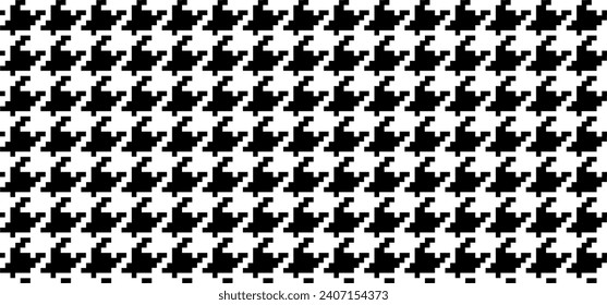 Houndstooth pattern in black and white. Motifs for textiles, fashion, bags, clothes, jackets etc. pixel style, geometric, seamless. Vector