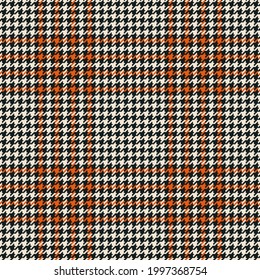 Houndstooth pattern in brown, orange, beige. Seamless dog tooth background vector for dress, scarf, coat, other modern spring autumn winter fashion textile print. Pixel texture.