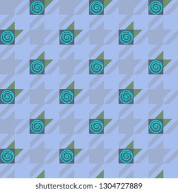 Houndstooth pattern ditzy floral motif. Simple geometric pie de poul allover print block for interior decoration, textile accessories, tweed fabric, decoupage paper. Glen check design vector graphic.