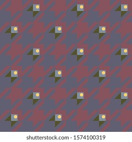 Houndstooth pattern exaggerated geo repeat motif. Ditsy floral design. Elegant print block for patchwork fabric, apparel textile, teenager girl shirt, decoupage paper, interior wallpaper, package bag.