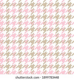 Houndstooth pattern spring summer in pink, beige, white. Seamless dog tooth classic vector check pastel background for coat, jacket, skirt, scarf, or other modern Easter holiday fashion textile print.