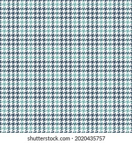 Houndstooth pattern tweed for spring autumn in turquoise green blue and white. Seamless small checks vector for scarf, dress, jacket, coat, skirt, trousers, other modern fashion fabric design.
