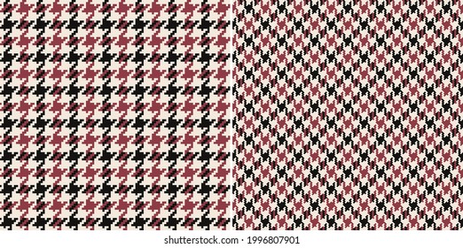 Houndstooth pattern vector in black, red, off white. Seamless abstract geometric dog tooth tartan plaid background for spring autumn winter coat, jacket, dress, scarf, other fabric design.