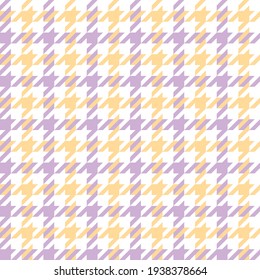 Houndstooth pattern vector in pastel purple, yellow, white. Seamless light dog tooth graphic vector for dress, jacket, skirt, other modern spring summer fashion textile print.