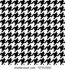 Houndstooth pixel, black and white fabric seamless pattern. Vector