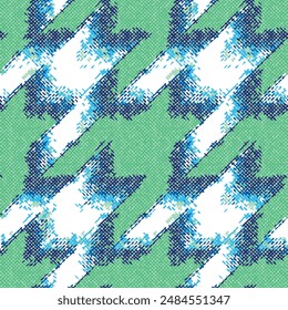 Houndstooth plaid geometric lowpoly style pattern. Vector image. Tartan houndstooth pied de poule plaid fabric patchwork abstract vector seamless pattern for fabric shirt card print paper tablecloth 