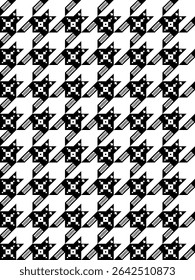 Houndstooth seamless black white repeating pattern.Dogtooth traditional Scotland twill weave background.Pied de poule vector illustration backdrop.design for print textile fashion,decor,brand,apparel.