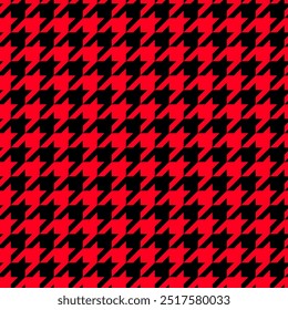 Houndstooth seamless pattern. Classical black and red fabric background. Tweed pepita plaid texture. Traditional winter fashion print design. Simple abstract Christmas background.