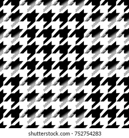 Houndstooth seamless pattern for clothes design.Trendy fabric abstract print with  houndstooth  black set on colorful backdrop Geometric improvisation on a classical motive