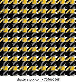 Houndstooth seamless pattern for clothes design.Trendy fabric abstract print with  houndstooth  black set on colorful backdrop Geometric improvisation on a classical motive