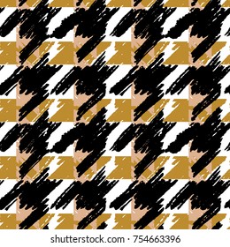 Houndstooth seamless pattern for clothes design.Trendy fabric abstract print with  houndstooth  black set on colorful backdrop Geometric improvisation on a classical motive