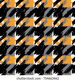 Houndstooth seamless pattern for clothes design.Trendy fabric abstract print with  houndstooth  black set on colorful backdrop Geometric improvisation on a classical motive