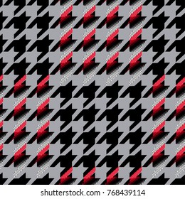 Houndstooth seamless pattern for clothes design.Trendy fabric abstract print with  houndstooth  black set on colorful backdrop Geometric improvisation on a classical motive