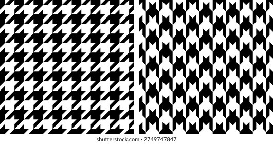 Houndstooth seamless pattern. Pied poule background. Repeating pieds tileable. Repeated abstract puppytooth. Tillable tweed. Set design prints. Tartan repeat cloth. Woven tile. Vector illustration