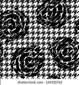 Hounds-tooth seamless pattern with roses