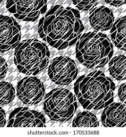 Hounds-tooth seamless pattern with roses 