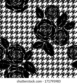 Hounds-tooth seamless pattern with roses