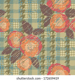 Hounds-tooth seamless pattern with roses