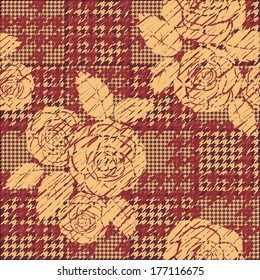 Hounds-tooth seamless pattern with roses