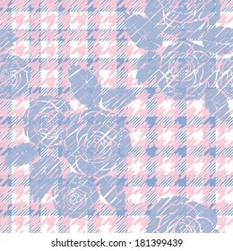 Hounds-tooth seamless pattern with roses