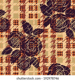 Hounds-tooth seamless pattern with roses