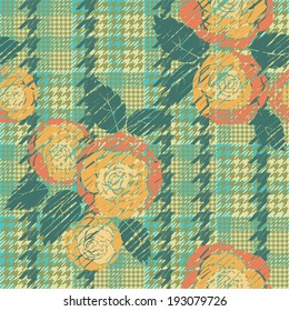 Hounds-tooth seamless pattern with roses