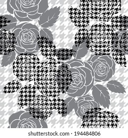 Hounds-tooth seamless pattern with roses 