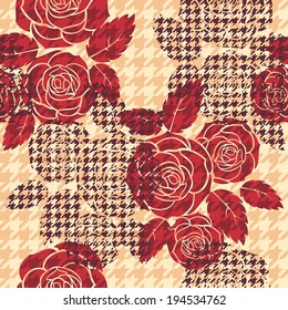 Hounds-tooth seamless pattern with roses