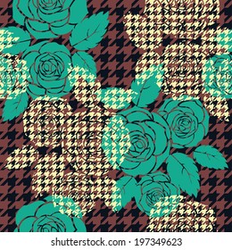 Hounds-tooth seamless pattern with roses