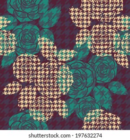 Hounds-tooth seamless pattern with roses