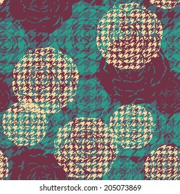 Hounds-tooth seamless pattern with roses 