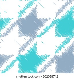 Houndstooth Seamless Pattern in Scribble Style. Rough Edges Shapes for Textile Design. Gray and Emerald Colors on White