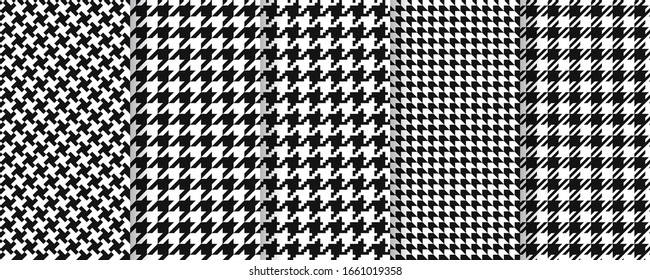 Houndstooth seamless pattern. Vector. Plaid tweed background. Geometric black white fabric with hound tooth.  Vintage checkered texture. Abstract woven dogtooth print 80s. Vogue pixel illustration. 