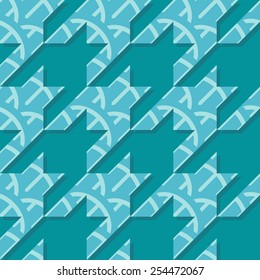 Houndstooth Seamless Vector Pattern in Turquoise Colors. Curved lines into houndstooth shapes