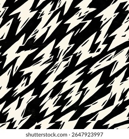 Houndstooth shapes in black and white, houndstooth seamless pattern, seamless repeating vector pattern, design and pattern for textile print. Vector illustration.