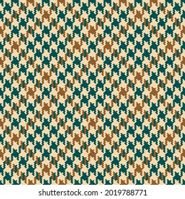 Houndstooth vector pattern for dress, jacket, coat, scarf. Abstract tweed dog tooth design in brown, beige, green for spring autumn winter fashion textile print. Pixel goose foot background.