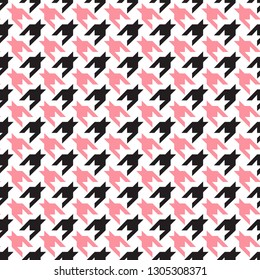 Houndstooth Vector Seamless Pattern. Black and White Pink Abstract Background.