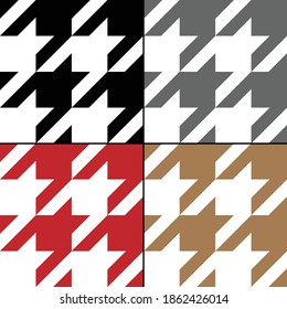 Houndstooth vector seamless pattern set. Traditional Scottish plaid fabric collection in brown, white, dark and grey color.