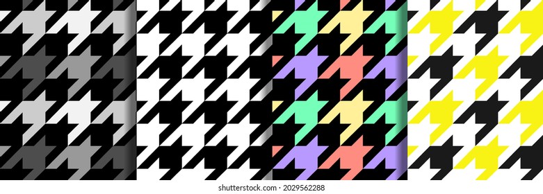 Houndstooth Vector Seamless Patterns Set. Repeat Textile Print