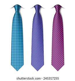 Houndstooth and zigzag patterns ties. Vector.