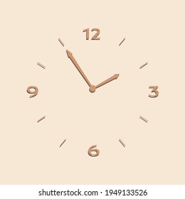 Hour dial on a light beige background. Vector illustration. Flat design. Arrows and numbers with light shadow. Icon, sign, symbol. For various purposes of design.