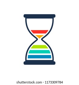 hour glass with colourful strip inside