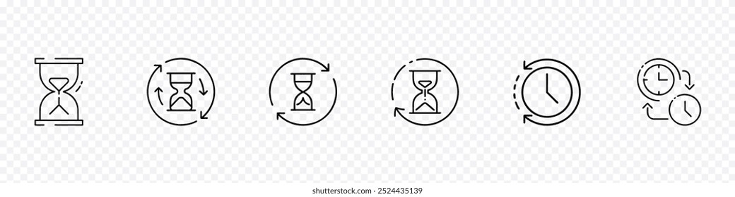Hour glass Icon set. long term planning icon, Long term icon. clock sign. long term icons. Thin linear long term outline icon isolated on white background. Hourglass timer icons in trendy flat design.
