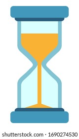 Icono de cristal de hora vectorial, reloj aislado con tiempo de medición de arena en caída. Medición de cuenta regresiva de minutos y segundos. Estilo plano de objeto de dispositivo