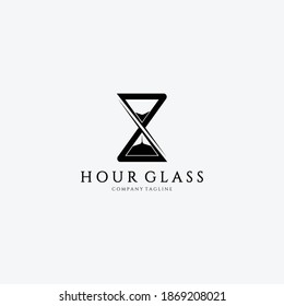 Hour Glass Logo Vector Design Illustration Vintage Art Symbol, Sand Hour, Deadline, Clock