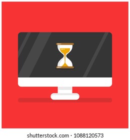 Hour Glass Sand Timer on Computer Monitor in Flat Style